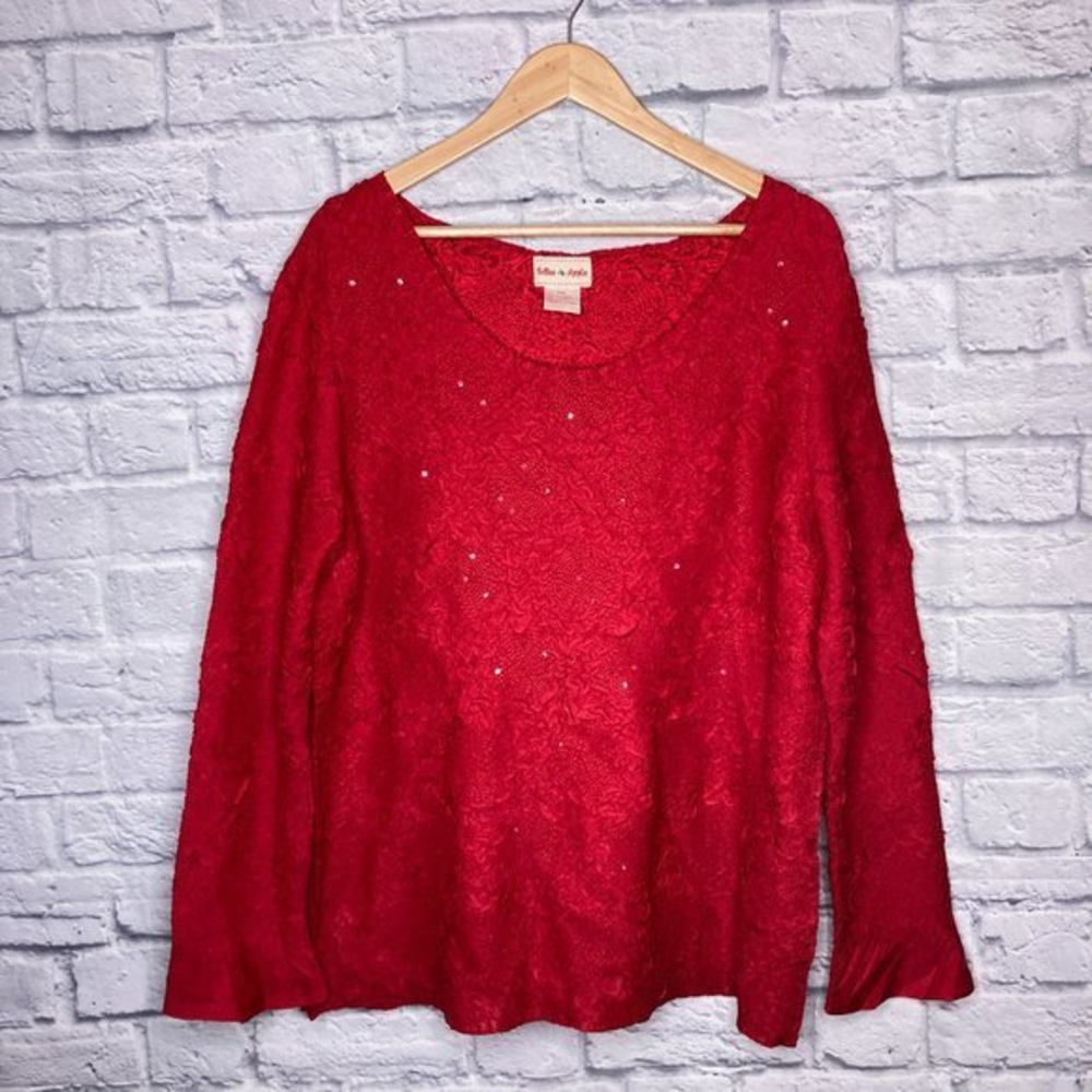 Toffee Apple XXL Red‎ Sequin Embellished Crinkle Pullover Shirt Top Blouse Plus
